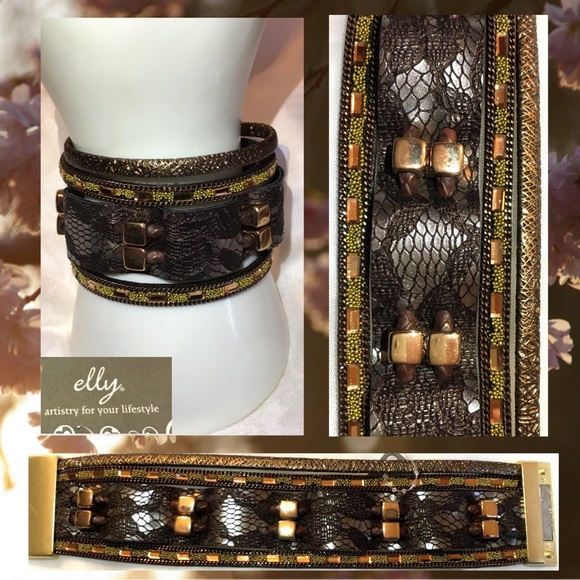 Superb Lace Sequin Faux Leather Cuff Wrap Bracelet - Picture 1 of 3